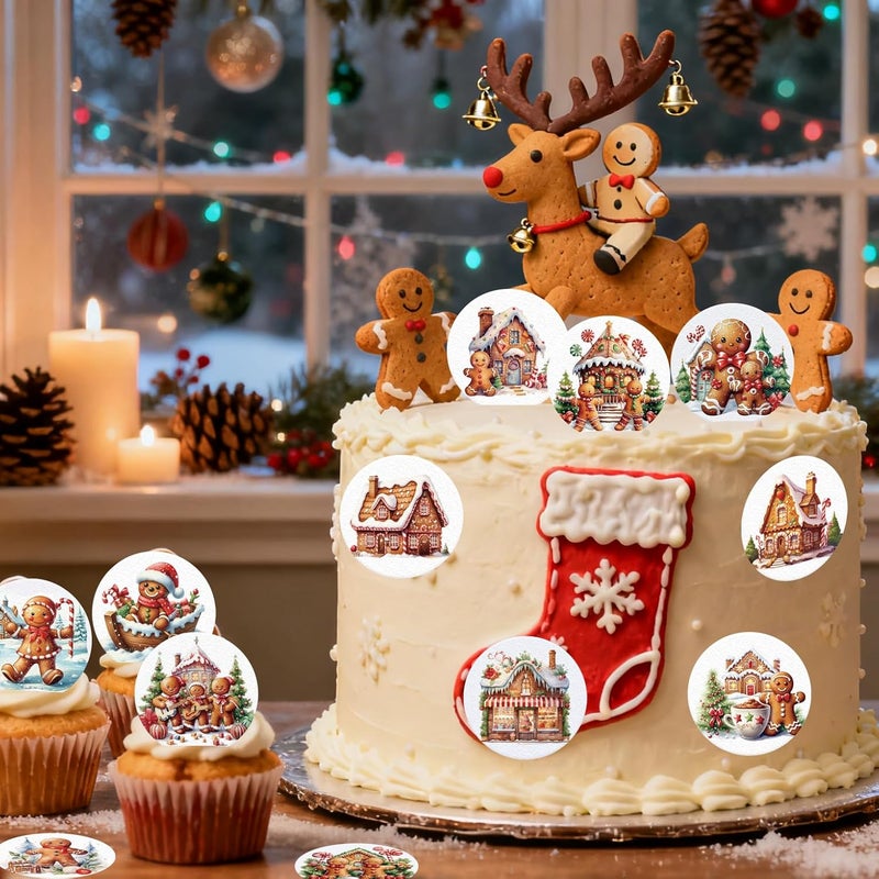 Fyeoxle 36PCS Edible Gingerbread Cupcake Toppers Wafer Paper Bread Man Christmas Tree Cupcake Toppers for Merry Christmas Theme Party Baby Shower Birthday Decor Supplies - Image 2